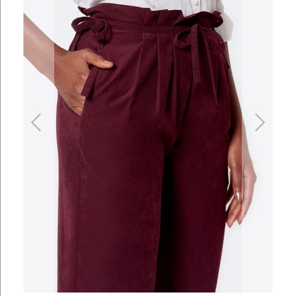 JOIE Telia Deep Wine Paperbag Tie Waist Pants - Picture 4 of 12
